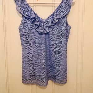 Lilly Pulitzer Blue Patterned Ruffle Blouse